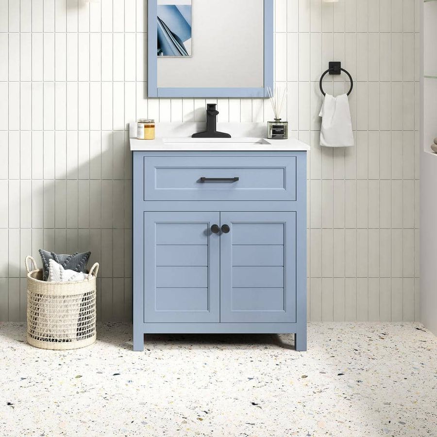 Home Decorators Collection Hanna 30 in. Single Sink Spruce Blue Bath Vanity with White Engineered Stone Top (Assembled) Hanna 30SB - The Home Depot added by Jorie Braunold