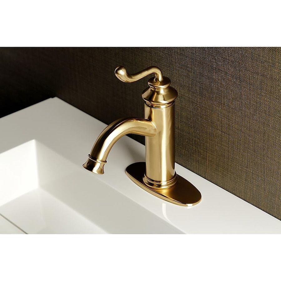 Kingston Brass Royale Brushed Brass Single Hole 1-Handle Bathroom Sink Faucet with Drain and Deck Plate added by Ruthann R