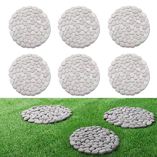 Lechloris 12 inch River Rock Stepping Stone - Diamater Pavers for Outdoor Garden Walkway, Landscaping - Polished Pebble Step Stones for Patio Yard Lawn Pathway, Set of 6 (Roundness,White) added by erika grossman