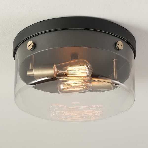 Tayce 13 in. 2-Light Matte Black Flush Mount Ceiling Light with Clear Glass Shade added by Melissa Fraum