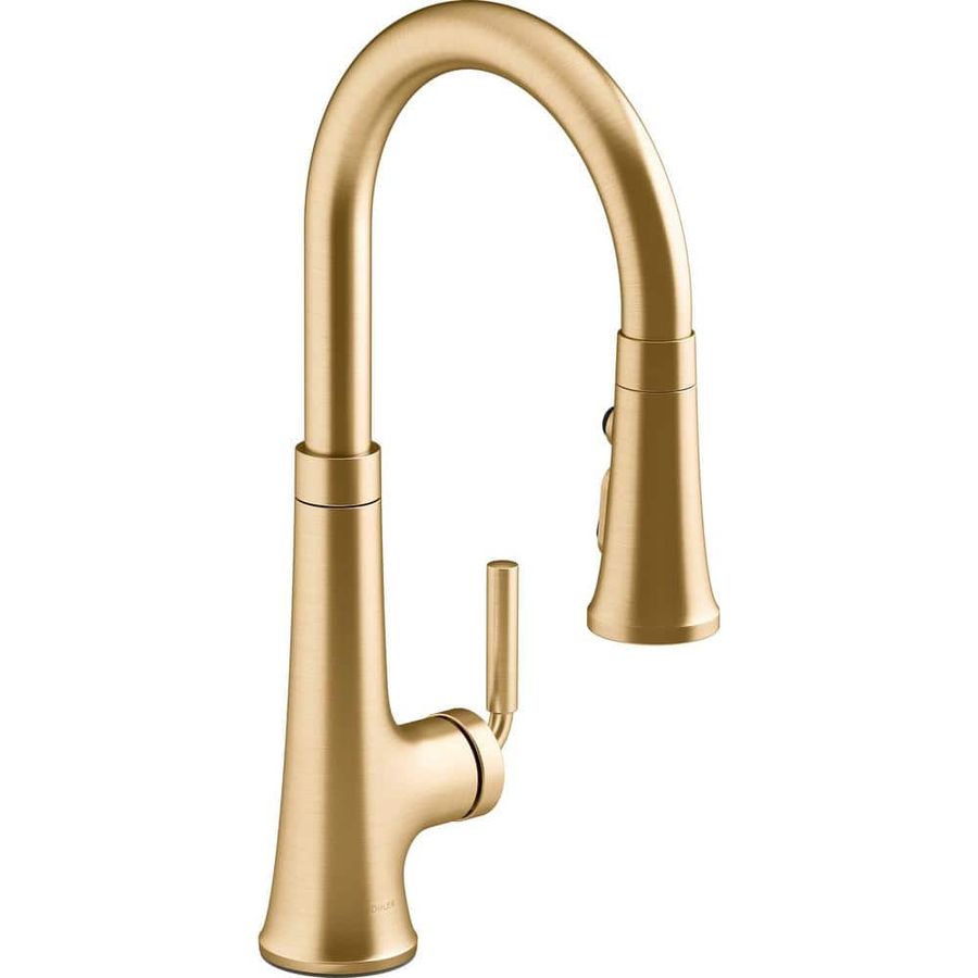 KOHLER Tone Single Handle Pull Down Sprayer Kitchen Faucet in Vibrant Brushed Moderne Brass 23764-2MB - The Home Depot added by HELEN SALGADO