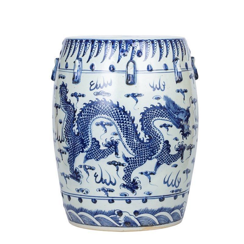 Toile Azure Ceramic Seat Accent Stool, Dragon added by Vanessa Grech