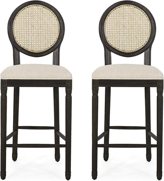 Randy French Country Wooden Barstools with Upholstered Seating (Set of 2), Beige and Black added by Nikki NScope