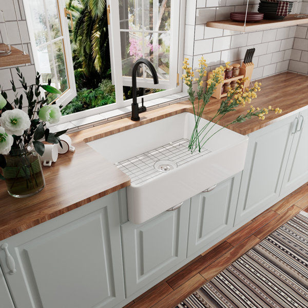 Feast 33" L x 20" W Farmhouse Kitchen Sink with Sink Grid and Basket Strainer added by HELEN SALGADO