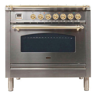 ILVE Nostalgie 36" NG Stainless Steel Metal Single Oven Dual Fuel Range in Brass - Contemporary - Gas Ranges And Electric Ranges - by Homesquare | Houzz added by Erica Heffelmire