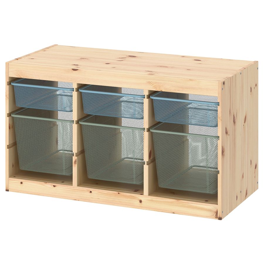 TROFAST Storage combination with boxes, light white stained pine gray-blue/light green-gray, 365/8x173/8x201/2" - IKEA added by Stephanie M Rivera Ortiz