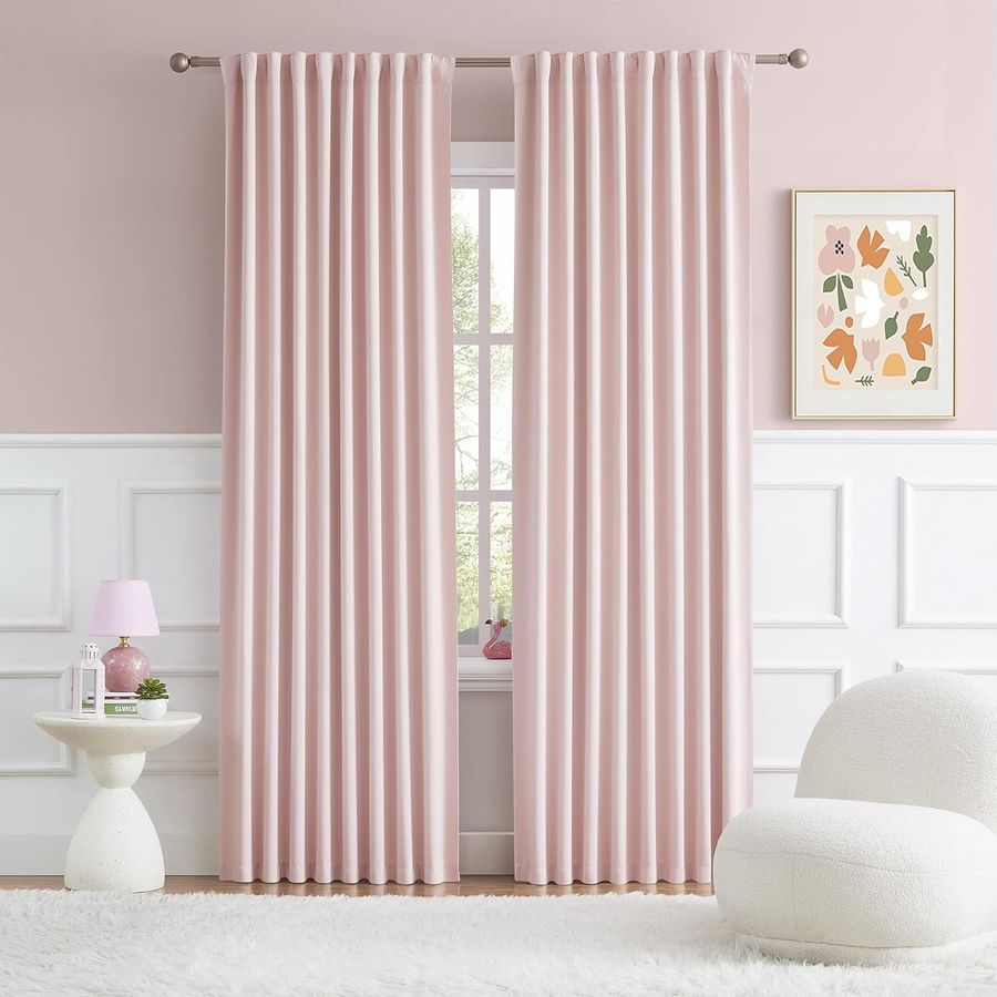 DUALIFE Back Tab and Rod Pocket Muted Pink Curtains for Girls Bedroom Decor Baby Pink - Room Darkening Thermal Insulated for Living Room 52 x 84 Inches Long Set of 2 Panels added by Denisa Karfikova