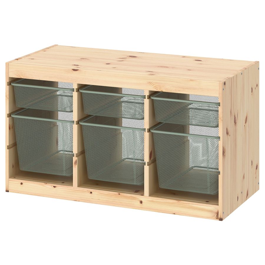 TROFAST storage combination with boxes, light white stained pine/light green-gray, 365/8x173/8x201/2" - IKEA added by Sarah Miller