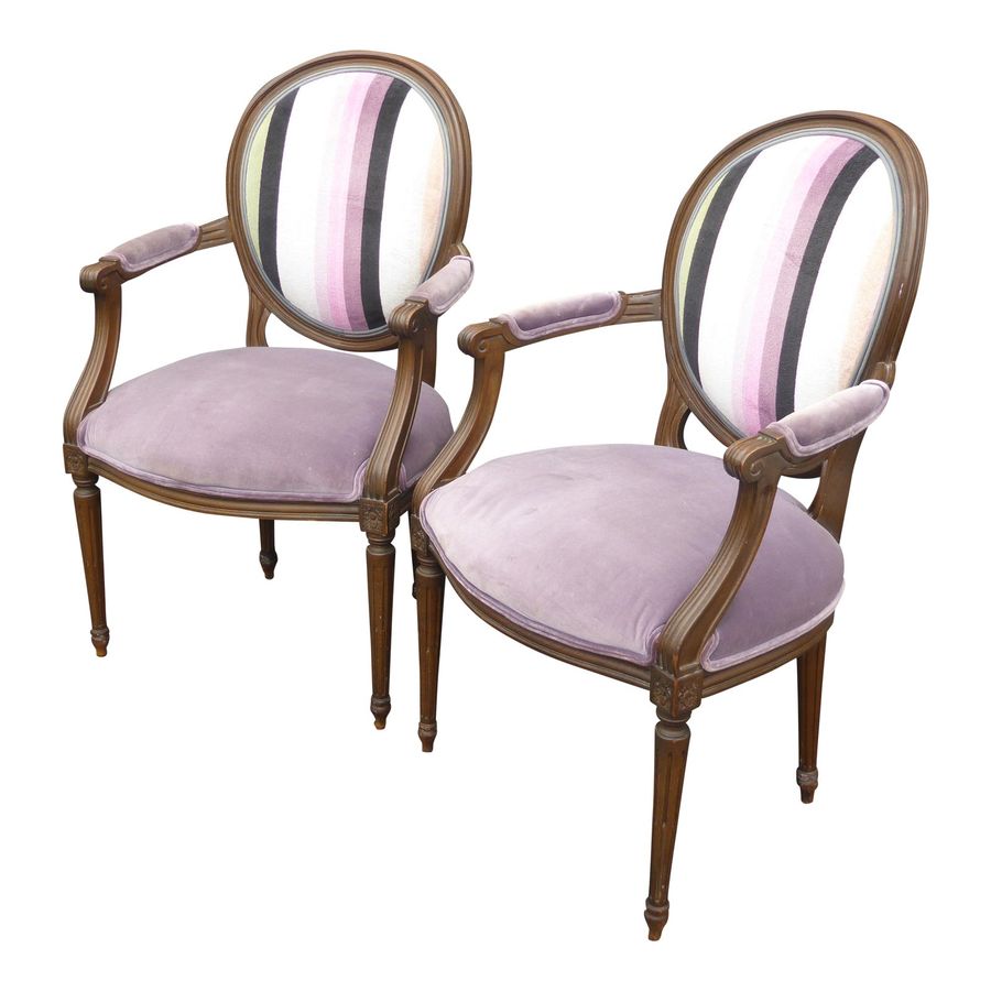 Vintage Baker Furniture French Provincial Purple Striped Arm Chairs - A Pair added by Jennifer Hickey