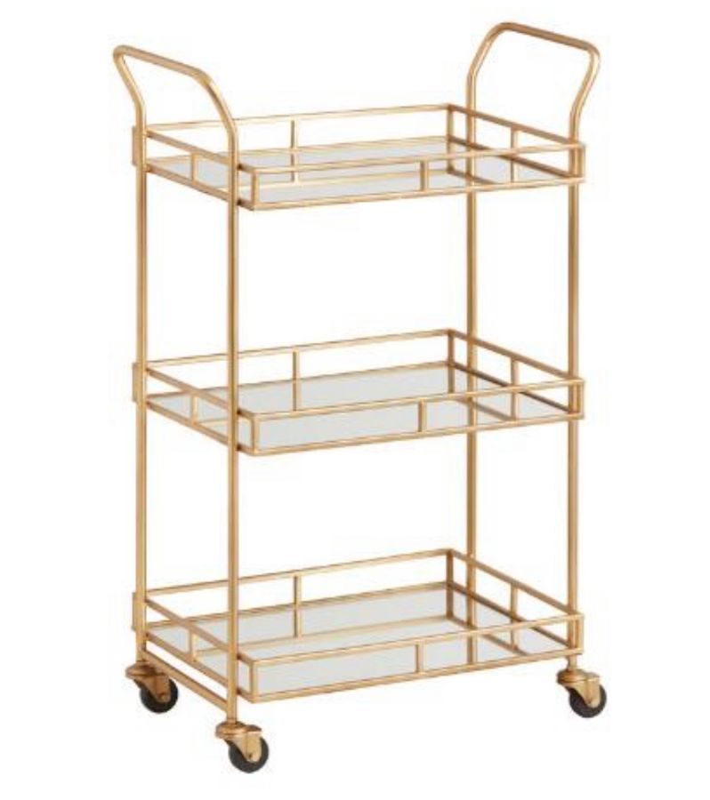 Antique Brass and Mirror 3 Tier Cole Bar Cart added by Where The Heart Is Designs