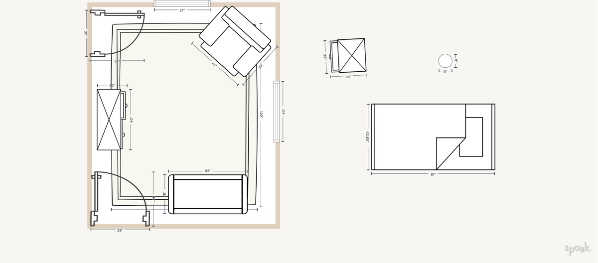 Primary Bedroom Layout designed by Blanche Marr