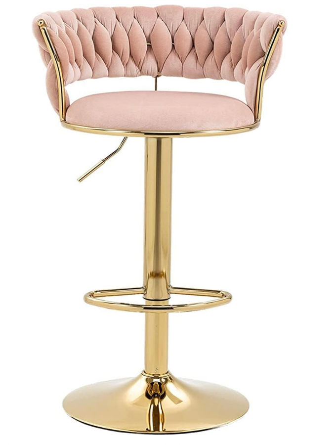  Kakotito 360° Velvet Swivel Bar Stools with Low Back & Footrest, Adjustable Counter Barstools, Gold Bar Stool (1 Barstool, Pink) added by Elevated by Elise LLC