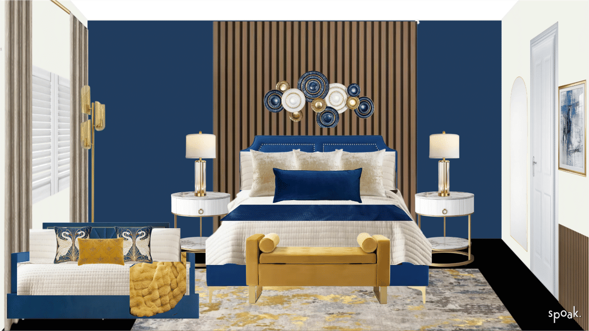 Blue luxury guest bedroom ideas and inspo., image size:1200x675