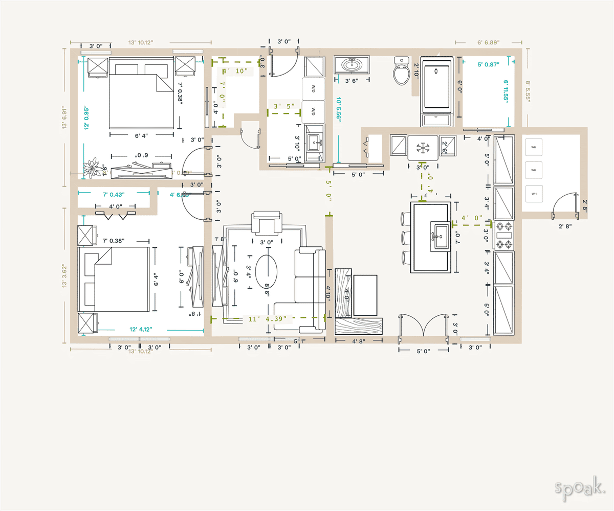 Two Bedroom House Floor Plan designed by Laura Hernandez