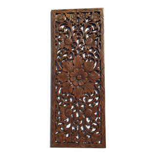Floral Wood Carved Wall PanelWood Wall Art Large Wood Wall Plaque 35.5"x13.5" - Farmhouse - Wall Accents - by Asiana Home Decor | Houzz added by Jean-Marie Andrews