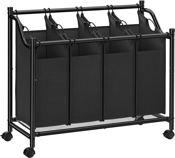 SONGMICS Laundry Sorter, Rolling Laundry Basket with 4 Removable Bags, Laundry Hamper, Laundry Cart, for Laundry Room, Bedroom, Bathroom, 4 x 9.2 Gallons, Black ULSF005 added by Jamie Moon