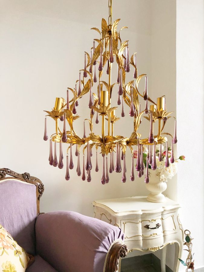 Amethyst Color Murano Glass Drops Gold Leaf Birdcage Crystal - Etsy added by Nicole Fisher