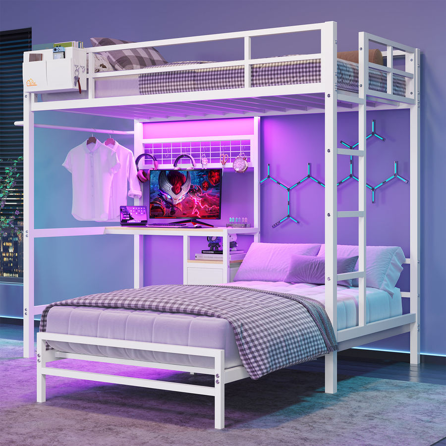 Isabelle & Max™ Bunk Bed With Desk And Charging Station, Metal Loft Bed, Double Bed With Led Lights And Storage Shelves And Drawers, L-shaped Bunk Bed For Teenagers | Wayfair added by Regina Capasso