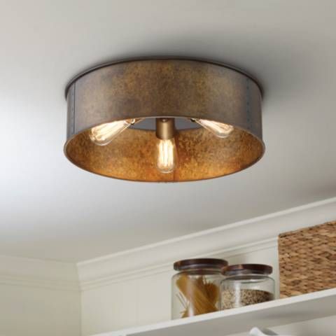 Kettle 17" Wide Weathered Brass 3-Light Ceiling Light - #99R96 | Lamps Plus added by Kayla Heard