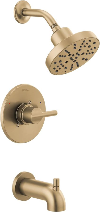 Delta Faucet Nicoli 14 Series Single-Handle Tub and Shower Trim Kit, Shower Faucet with 5-Spray H2Okinetic Shower Head, Champagne Bronze  added by Lori Crawford