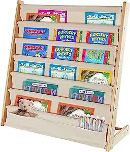 Jolensoy Bookshelf for Kids, Baby Bookshelf 6 Tier Kids Book Shelf Natural Beige Sling Book Rack for Kids Bedroom Playroom Toy Storage (Wood: 29.5" L) added by Rim Berradi