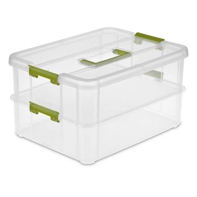 Sterilite Large 2 Layer Stack & Carry Clear with Green Accents added by Rescued Room Design