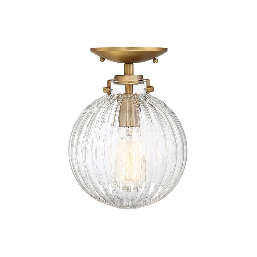 TUXEDO PARK LIGHTING 8 in. W x 11 in. H 1-Light Brushed Natural Brass Semi-Flush Mount with Clear Ribbed Glass Shade 6-368744-NB - The Home Depot added by Melissa Cohen