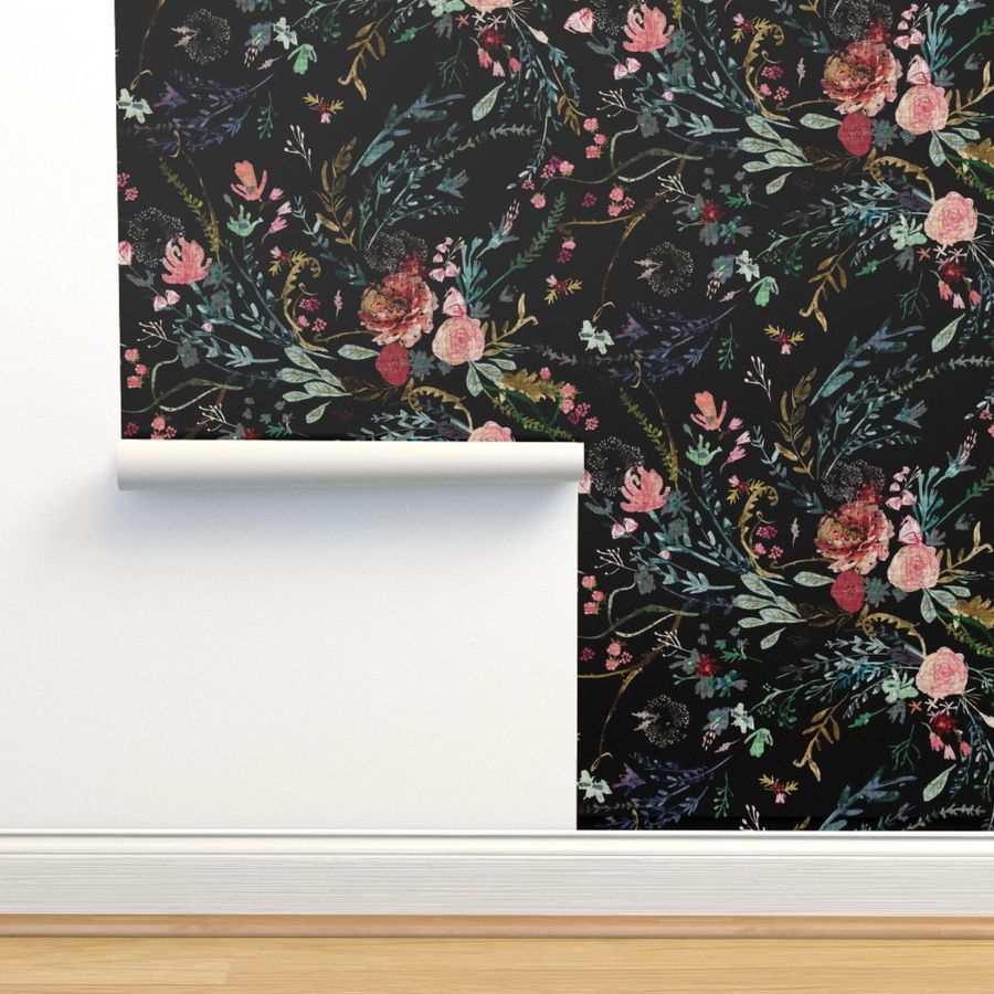 Fable Floral (black) JUMBO Wallpaper | Spoonflower added by Jamie Moon