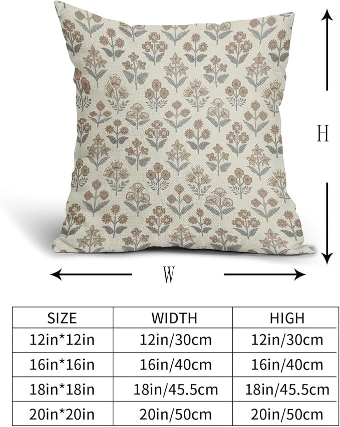 Brown Grey Gray Floral Block Print Pillow Covers 18x18  added by Dogwood Home Design