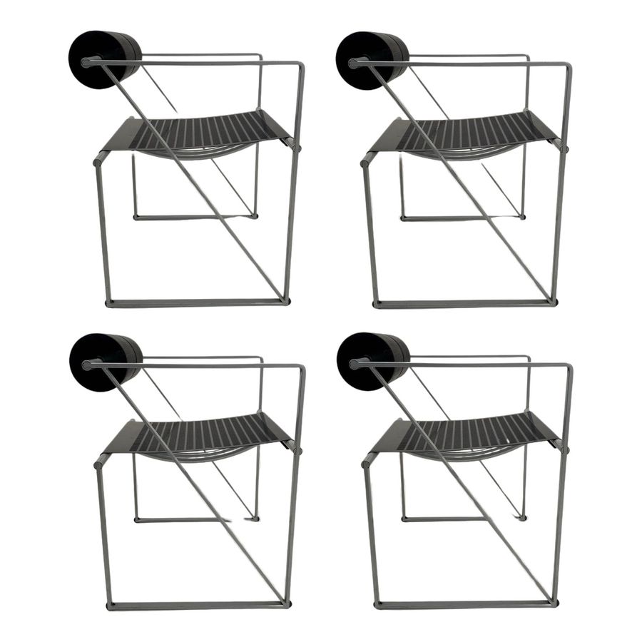 Model 601 Seconda Chairs in Metal attributed to Mario Botta, 1982, Set of 4 added by Brittenelle Fredericks