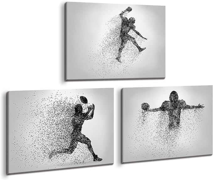 Football Wall Art Prints - Canvas Framed Football Posters - Sports Room Decor For Men Kids Teenagers - Football Poster Set For Bedroom Man Cave - Football Wall Decor - Football Boys Bedroom Decor (12"x16"x3pcs, Football Particle Silhouette) added by Tiffany Borland