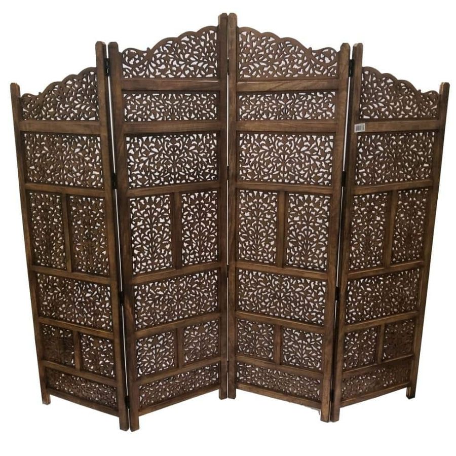 Benzara Brown Hand Carved Foldable 4-Panel Wooden Partition Room Divider BM01875 - The Home Depot added by Ekaterina Sleta