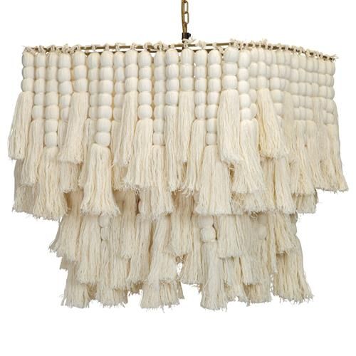 Selamat Redondo Coastal Beach White Cotton Tassel Chandelier added by Meghan Knight