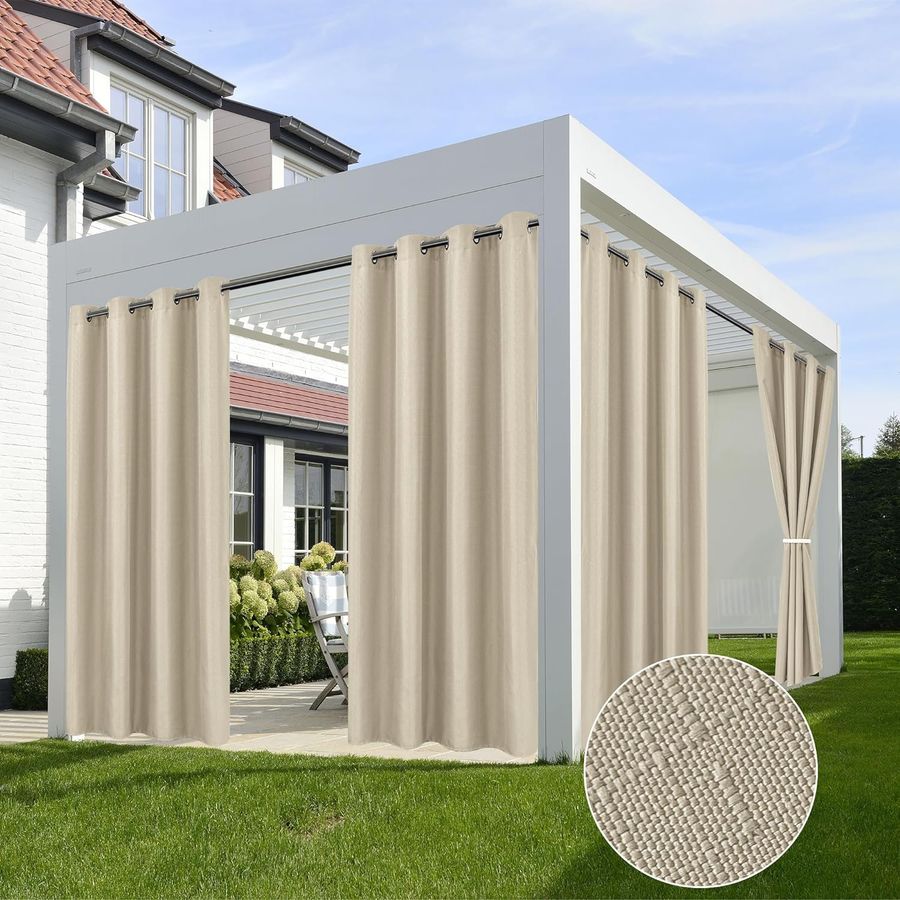 HolidayIdeas 4 Panels Linen Outdoor Curtains for Patio Waterproof Cream Outside Curtains 120 inch Long-Indoor/Outdoor Gazebo Curtains Weatherproof, Privacy for Pergola, Porch, Cabana 54"x120" added by Belinda McClendon