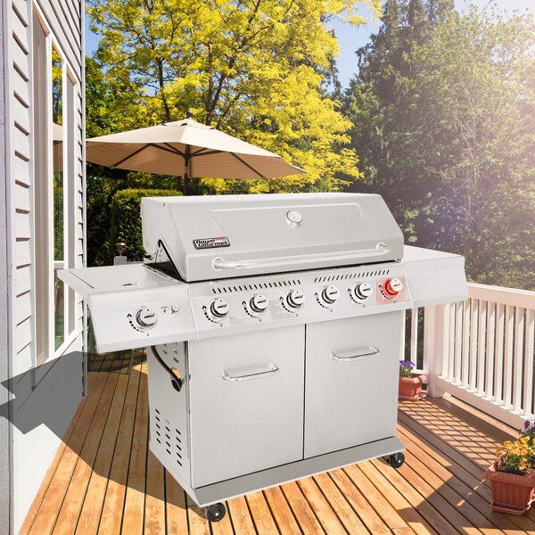 Gas Grill Royal Gourmet 6 - Burner Free Standing Liquid Propane 74000 BTU Gas Grill with Side Burner and Cabinet added by Erica Won