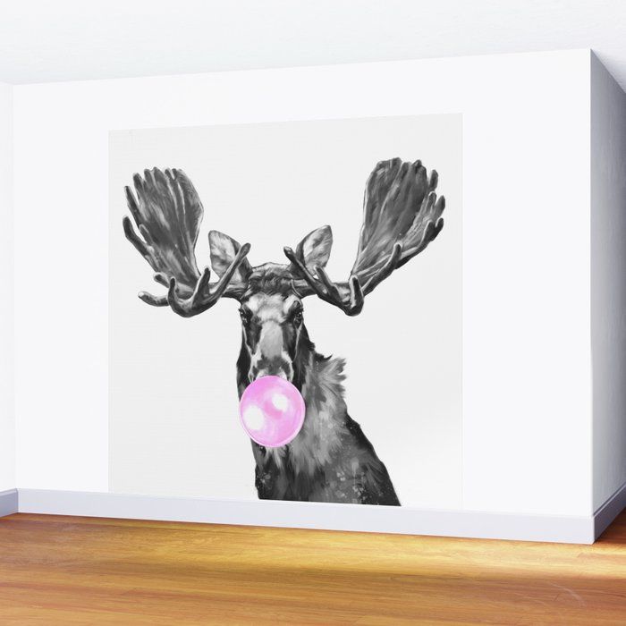 Bubble Gum Moose in Black and White Wall Mural by Big Nose Work added by Whitney Crutcher