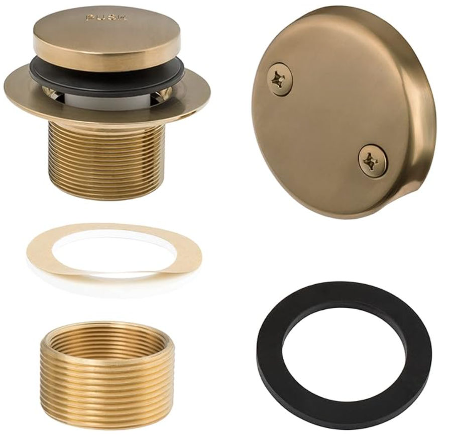 Tip-Toe Tub Trim Set with Two-Hole Overflow Faceplate and No Plumber’s Gasket, Replacement Bath Drain Trim Kit with Universal Fine/Coarse Thread, No Putty Installation by Artiwell (Champagne Bronze) added by Rachael Igoe