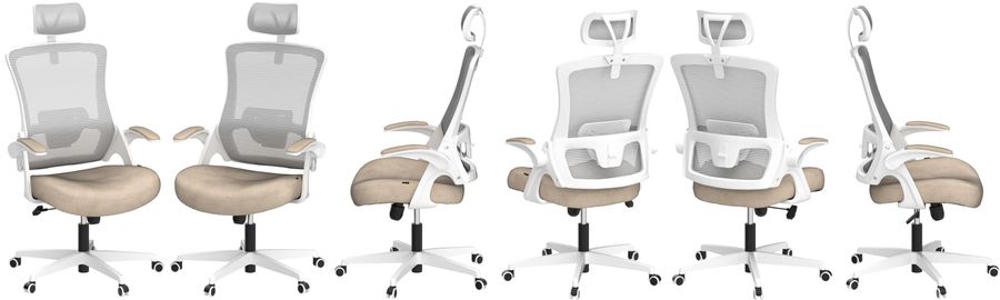 NEO CHAIR Office High Back Mesh Headrest Adjustable Height and Ergonomic Design Home Office Computer Desk Executive Lumbar Support Padded Flip-up Armrest Swivel (Beige) added by Nicole Vacherot