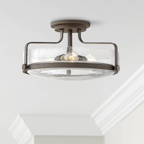 Hinkley Harper 18" Wide Bronze and Seeded Glass Ceiling Light - #62X27 | Lamps Plus added by Carley Chapdelaine
