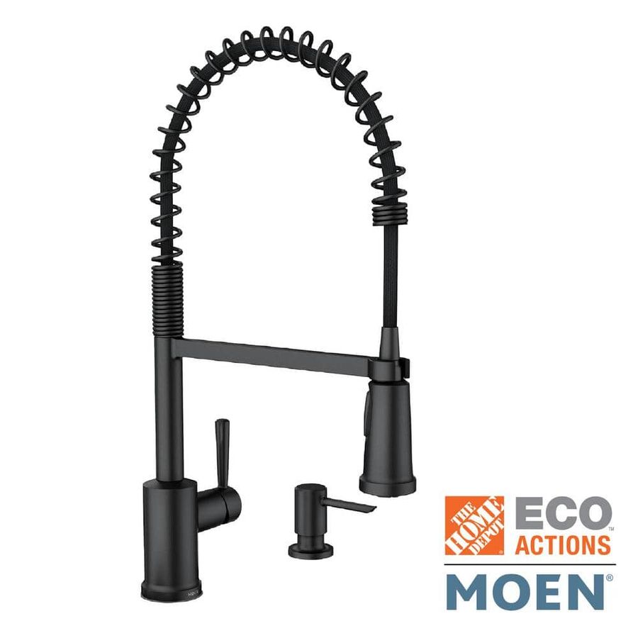 MOEN Indi Single-Handle Pre-Rinse Spring Pulldown Sprayer Kitchen Faucet with Power Clean in Matte Black 87194BL - The Home Depot added by Ally Teeples