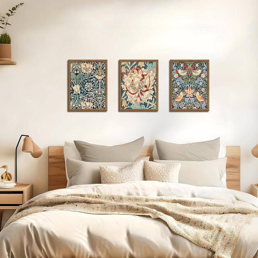 Wood Frame William Morris Wall Art Set of 3, Vintage Botanical Floral Canvas Wall Decor Painting, Farmhouse Artwork Aesthetic Posters Prints for Living Room Bedroom Bathroom 12x16In Framed added by KATHERINE ECK