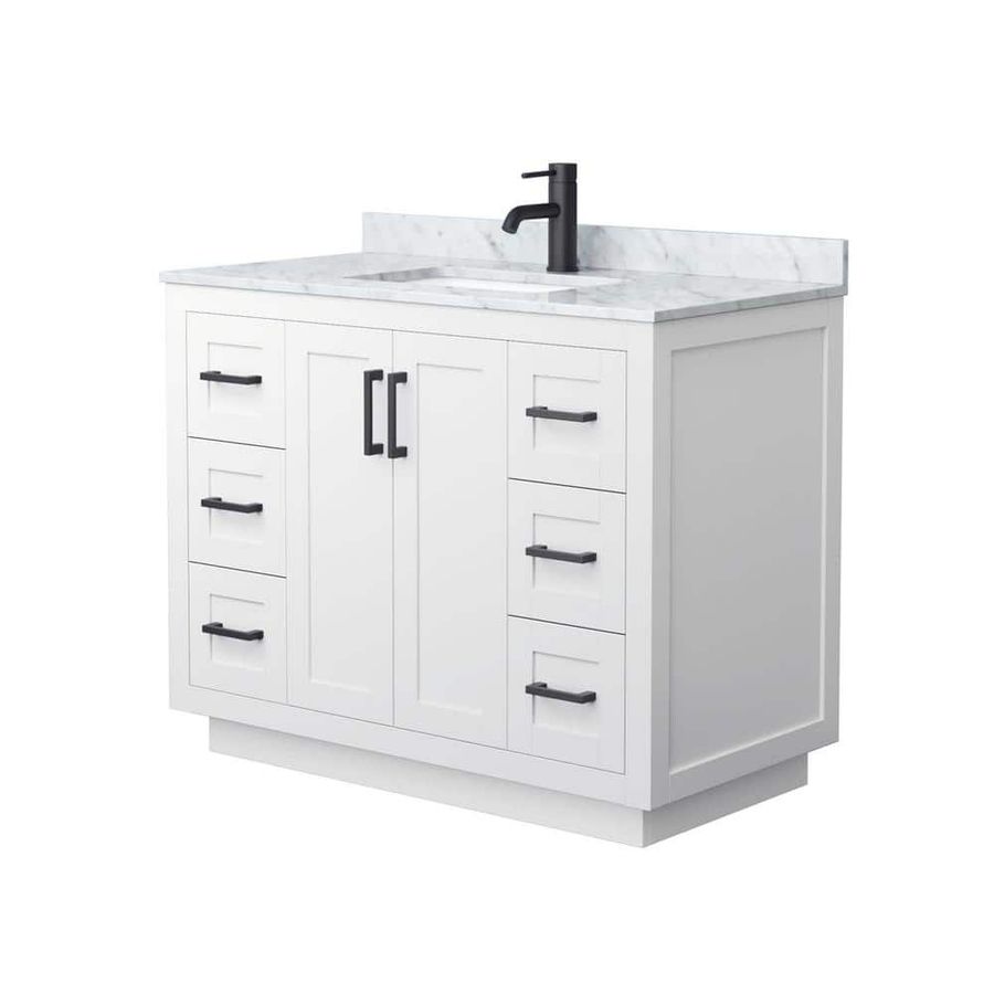 Wyndham Collection Miranda 42 in. W x 22 in. D x 33.75 in. H Single Sink Bath Vanity in White with White Carrara Marble Top WCF292942SWBCMUNSMXX - The Home Depot added by Amy Tausk