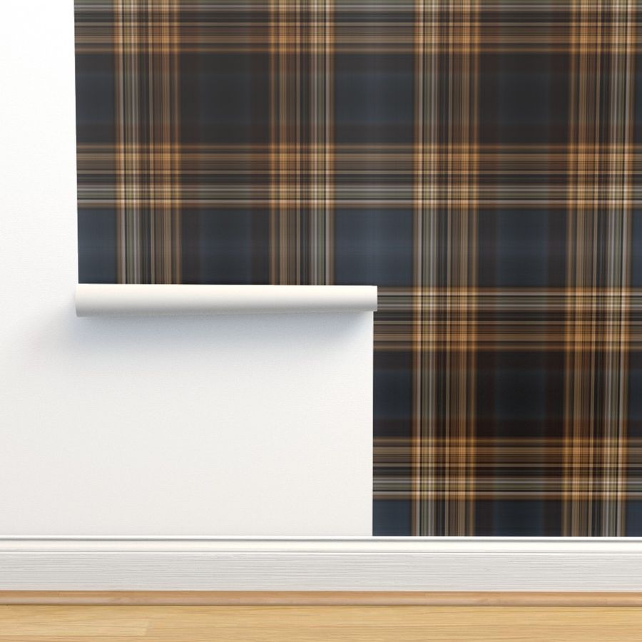 Dark Blue and Brown Fine Line Plaid - Wallpaper | Spoonflower added by Whitney Crutcher