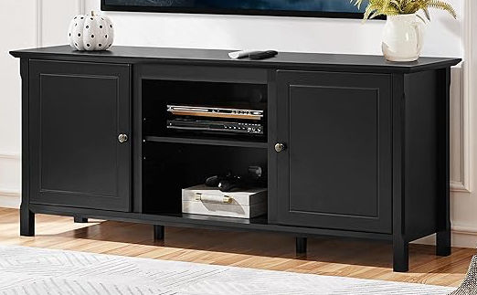 Yaheetech Black TV Stand for TVs up to 65 in, Modern Entertainment Center with Storage Space Cabinets, Mid-Century TV Console with Adjustable Central Shelf for Living Room added by Tiana Olivo