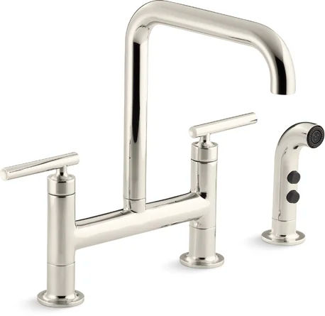 Kohler Kohler Purist® Two Handle Deck-Mounted Bridge Kitchen Sink Faucet with Pull Out Side Sprayer | Wayfair added by Sandra Misconi