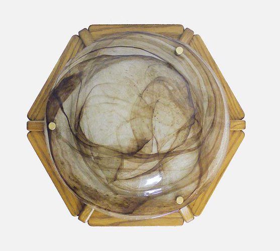 German Murano Glass & Wood Ceiling Lamp from Kaiser Idell / Kaiser Leuchten, 1960s added by Lisa Schechtman