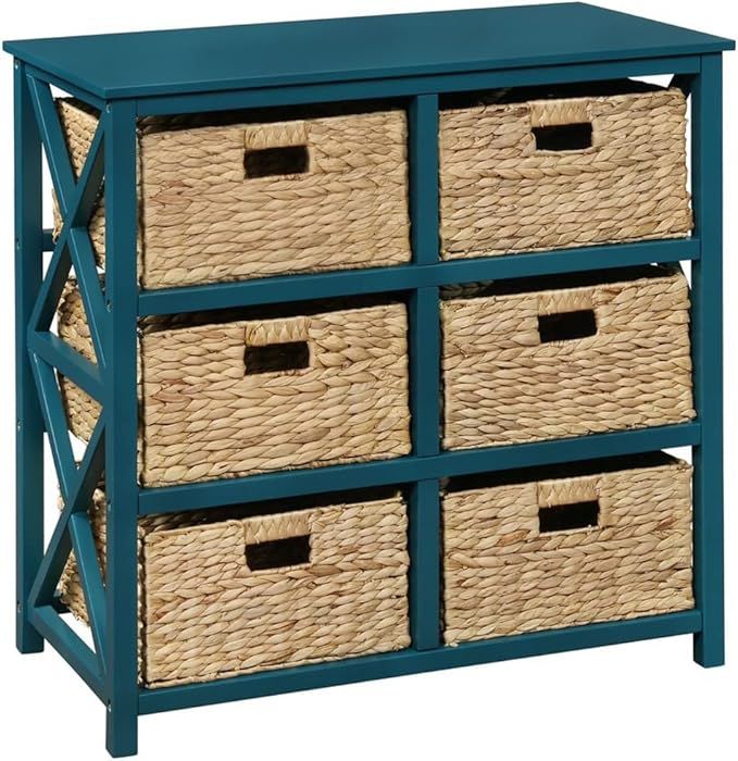 eHemco 3 Tier X-Side End Storage Cabinet with 6 Wicker Baskets, Teal added by Rachel Fedorov