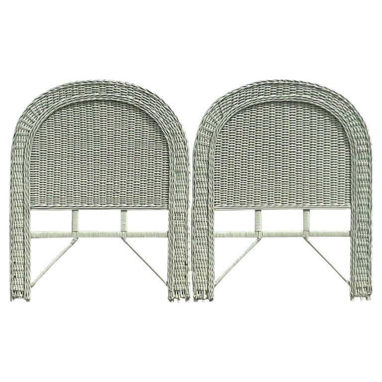 Late 20th Century Vintage Coastal Celedon Woven Rattan Twin Headboards - A Pair added by Abigail Glenn