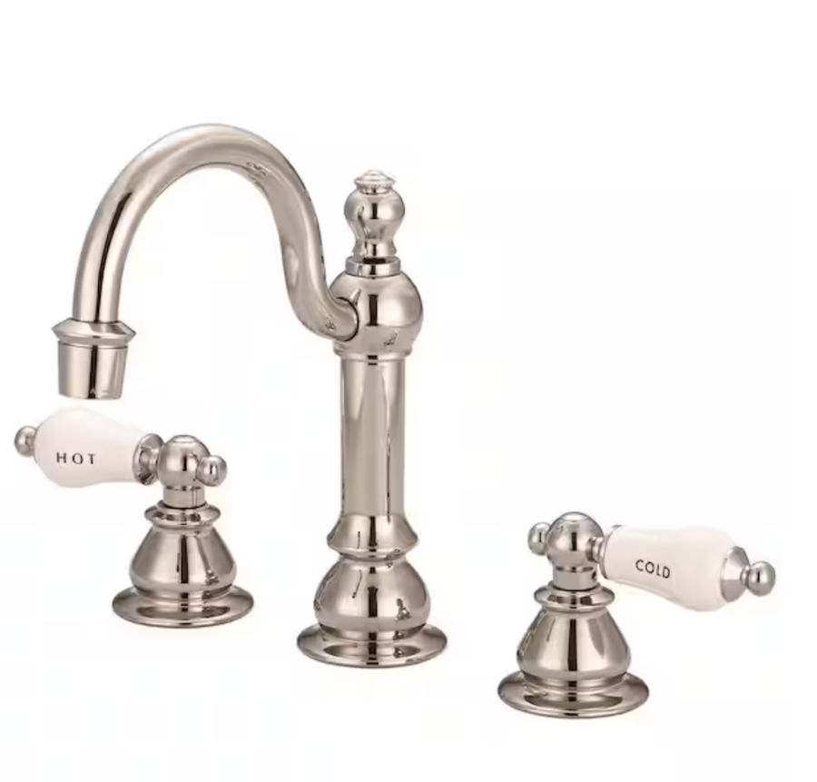 Water Creation Vintage Classic 8 in. Widespread 2-Handle High Arc Bathroom Faucet with Pop Up Drain in Polished Nickel F2-0012-05-CL - The Home Depot added by Caitlyn Fitzpatrick