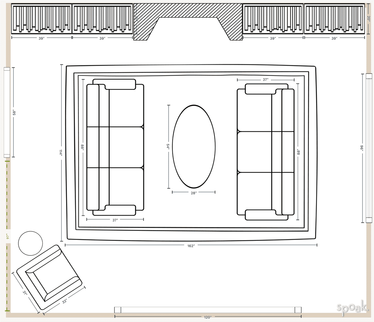 Family Room Floor Plan designed by Where The Heart Is Designs